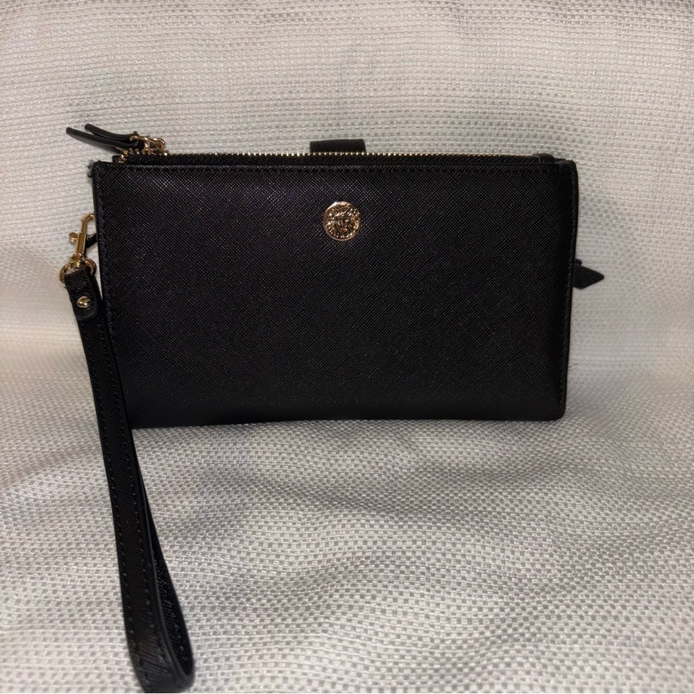 Anne Klein Black Crossgrain Phone Wallet Clutch